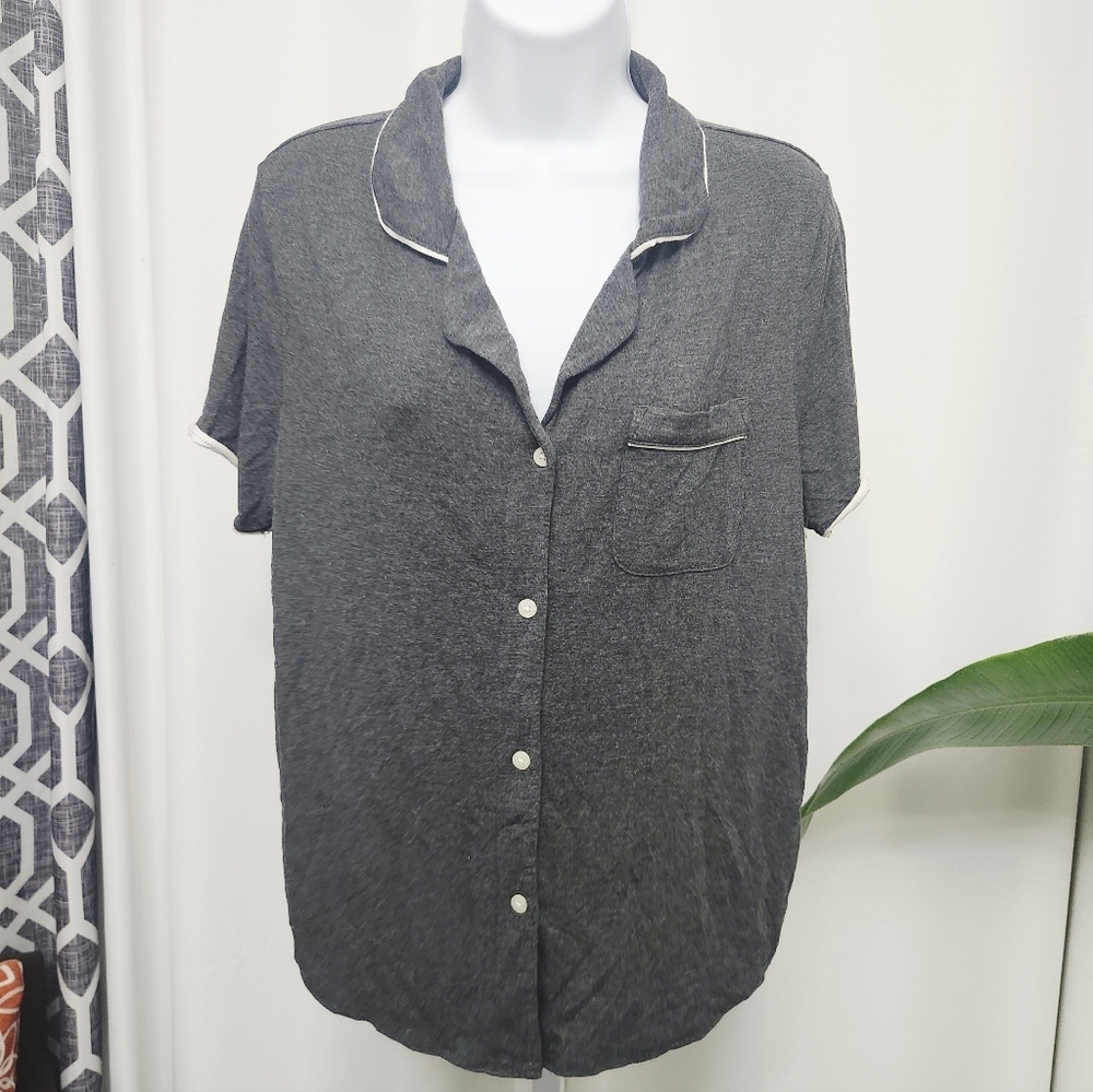 Stars Above Charcoal Button Down Lounge Wear Pj Shirt - Picture 1 of 4